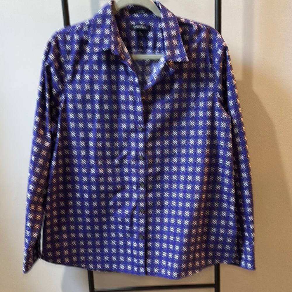 Lands End No Iron Supima Purple and White Patterned Button-Up Shirt